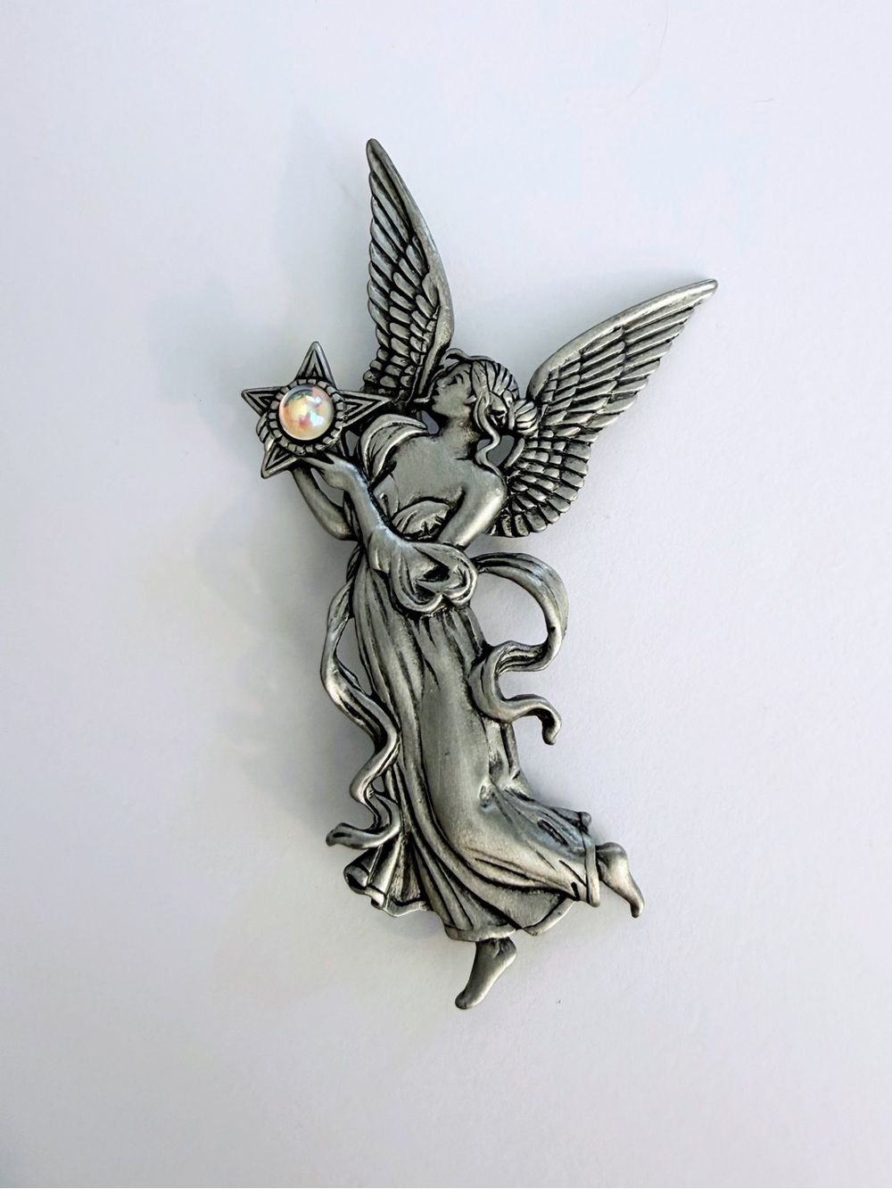Vintage Jonette Jewelry (JJ) Pewter Angel Brooch. New & Unworn. 90's.
